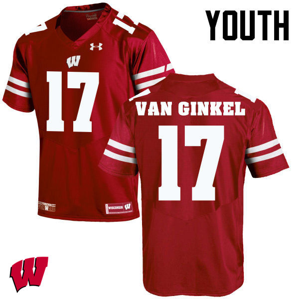 Youth Winsconsin Badgers #17 Andrew Van Ginkel College Football Jerseys-Red